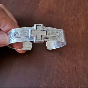 Rustic sterling silver cross cuff bracelet artisan